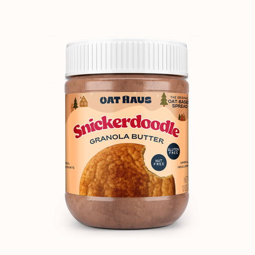 Jar of Oat Haus Snickerdoodle Granola Butter on a white background