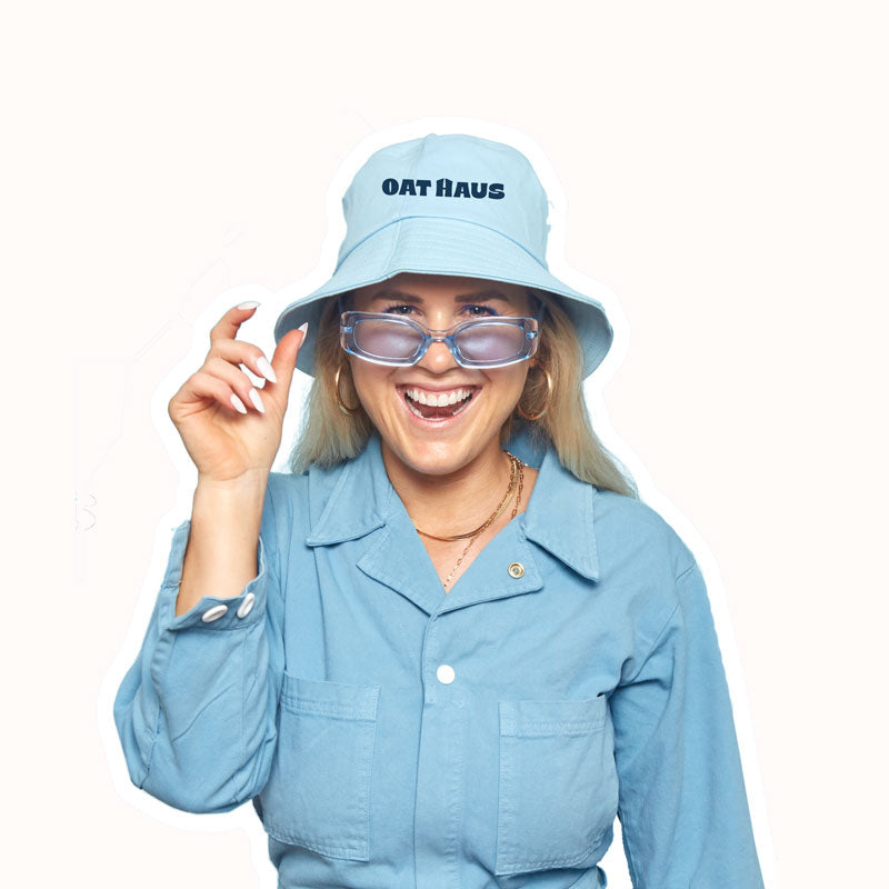 Ali in the Blue Oat Haus Bucket Hat